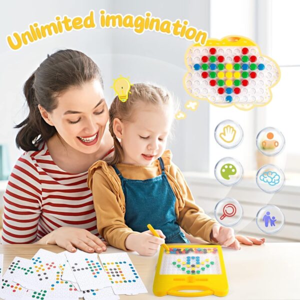 SPOCCO Magnetic Dots Drawing Board with Stylus – Educational Magnetic Pen Board with 12 Double-Sided Cards and 50+ Colorful Dots (DB113)